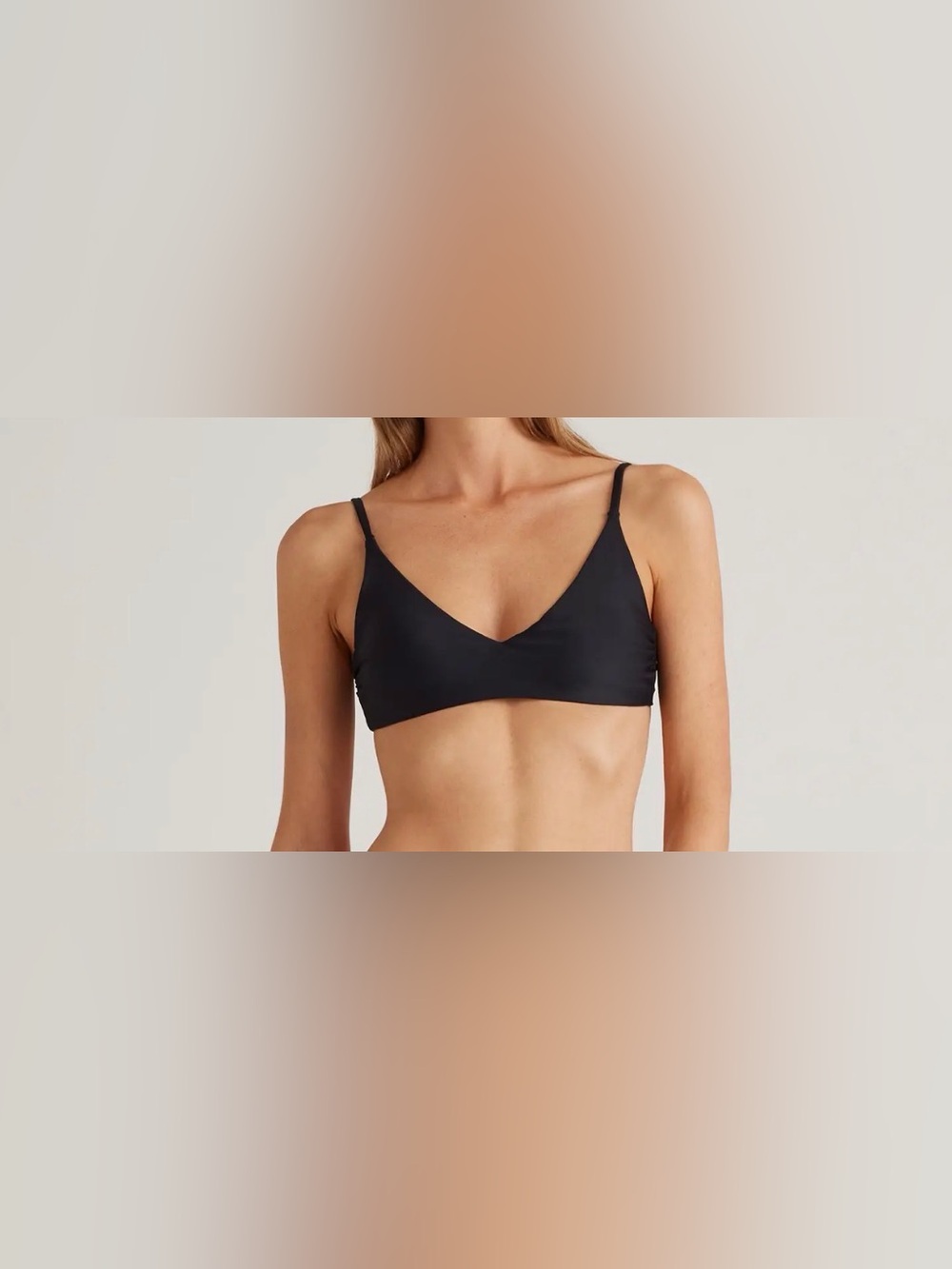 Quince Italian V Neck Bikini Top in‎ Black with Gold Hardware NWT